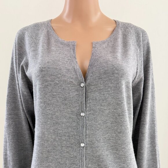 Talbots Medium Gray Lightweight Merino Wool  Size L Button Up Cardigan - NWT - Picture 1 of 7